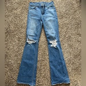 AE High Rise Flare Jeans (Distressed) - 10 X-Long